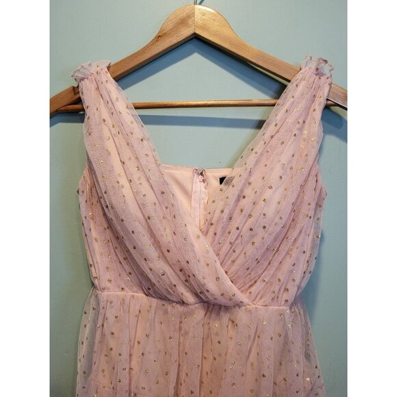 Y2K City Triangles Pink Mesh Tiered Gold Polkadot Mini Dress Sz 9 Fairy - Picture 2 of 7